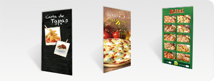 Cartas de pizzas, tapas y raciones